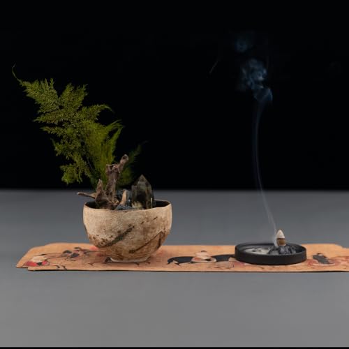 Cloud Ridge Tabletop Décor Set – Congolese Citrine & Fern, Dehua Incense Holder, Tang Dynasty Tea Mat & Natural Aromatics – Meditation, Feng Shui & Healing Crystal Gift - style: Cloud Ridge