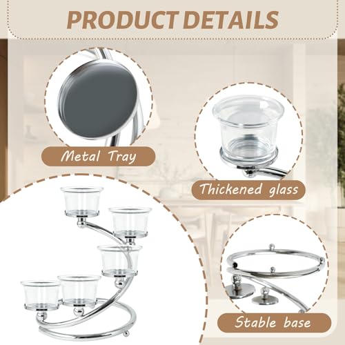 1Pc Silver 5-arm Metal & Glass Tea Light Candle Holders for Table Centerpiece, Glass Votive Tealight Holders/Candelabra Candlestick Holders for Wedding,Party, Anniversary,Christmas - color: Silver