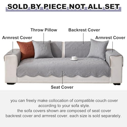 vctops Boho Cotton Quilted Couch Cover Soft Embroidered Sofa Cover Non-Slip Dog Bed Cover Scalloped Sofa Slipcover Washable Furniture Protector Cover (Light Grey,28"x82") - color: Light Grey, size: 1pc/28"x82"/Rectangular