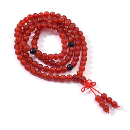 108 Mala Prayer Beads Bracelet 6mm Genuine Gemstone Healing Crystal Stone Beaded Bracelet Buddhist Tibetan Handmade Knotted Elastic Necklace for Yoga Meditation Unisex Women Men - color: Carnelian