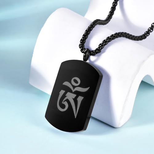 Om Mani Padme Hum Totem Column Necklace for Men and Women, Stainless Steel Meditation and Healing, Six-Word Buddhist Pendant Jewelry - color: Six Word-C