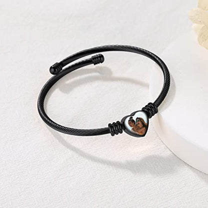 U7 Unisex Simple Cuff Bracelet 18K Real Gold Platinum Plated Fine Bracelets Fashion Jewelry Open Bangle Cuff Bracelets, Twisted or Heart Style - color: K.Heart photo-black