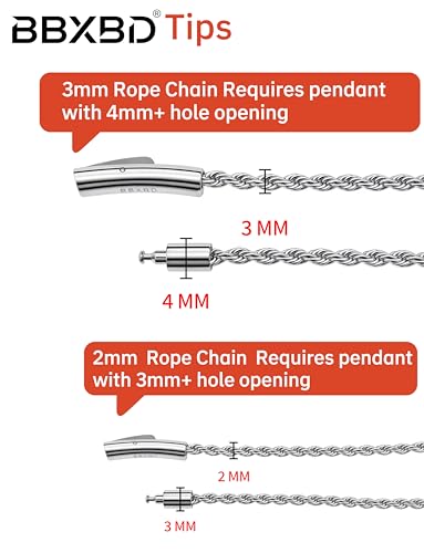 Twist Chain Necklace 2/3/5/8MM Braided Rope Chain Necklace for Men Stainless Steel Rope Jewelry for Men & Women Rope Chain for Pendant 18/20/22/24 Inch with Delicate Gift Box - size: 22 inches, style: 2mm width-steel
