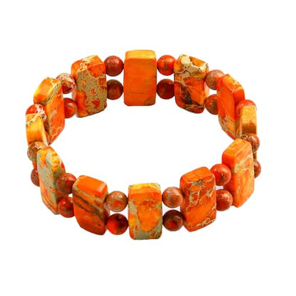 Yomisa Boho Beaded Bracelets for Women,Natural Chakra Turquoise Stone Jasper Bead Bracelet for Womens,Bohemian Handmade Stretch Beads Friendship Bracelets,Healing Trendy Western Jewelry Gifts - color: Orange Imperial Stone Bead