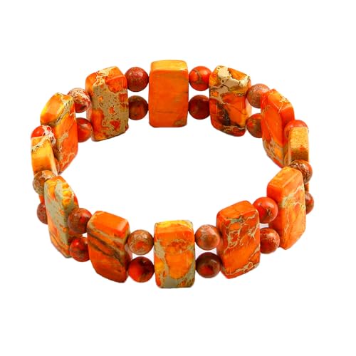 Yomisa Boho Beaded Bracelets for Women,Natural Chakra Turquoise Stone Jasper Bead Bracelet for Womens,Bohemian Handmade Stretch Beads Friendship Bracelets,Healing Trendy Western Jewelry Gifts - color: Orange Imperial Stone Bead