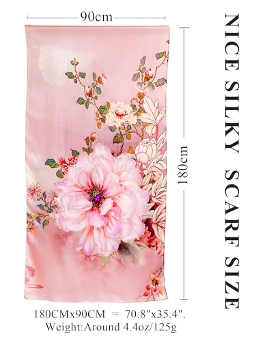 Large Shawl Scarf For Women Lightweight Wraps Silky Headscarf Long Sunscreen Scarfs - color: T17 Pink Peony / 70"x 35"