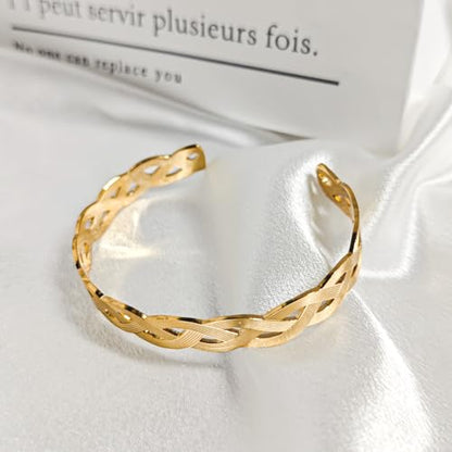 Handmade 925 Sterling Silver Bangle Bracelet Simple Silver/Gold Adjustable Cuff Bangles Durable Stainless Steel bracelet for Men &Women Daily Jewelry Gift for Anniversary Birthday Gift - color: gold01