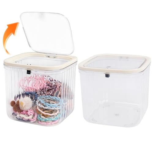 THMINS 2 Pack Hair Accessories Organizer for Girls,Clear Storage Box with Lid for Kids Hair Clips,Ties,Bows&Jewelry,Stackable Dust-Proof Flip Top Container,Desktop Organizer(Clear) - color: Clear, size: Big 2 Pack