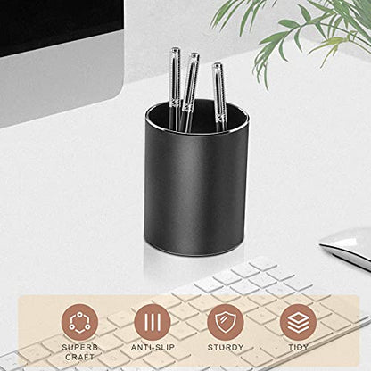 Vaydeer Metal Pen Holder Aluminum Pencil Holder for desk, Round Desktop Organizer and Black Pencil Cup for Office, School, Home and Stationary Supplies (3.15 x 3.15 x 3.94 Inches) - color: Black