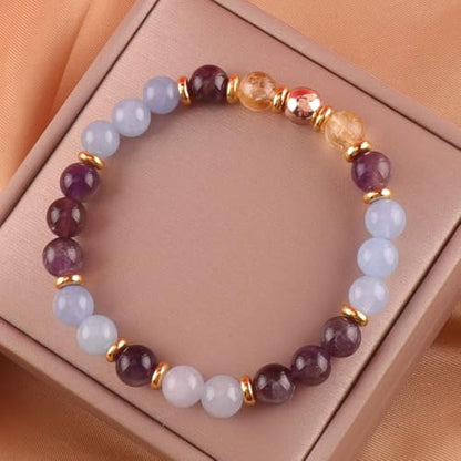 KSQS Healing Stone Bead Bracelet for Women, Natural Gemstones Balance Protection Bracelet, Spiritual Crystal Beads Bracelet Anxiety Relief with Meaning Card - style: Strength