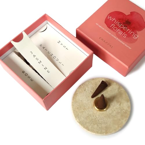 Whispering Florals Meditation Set – Floral Cone Incense with Travertine Brass Holder – Elegant Aromatic Gift Set for Relaxation, Meditation & Home Ambience