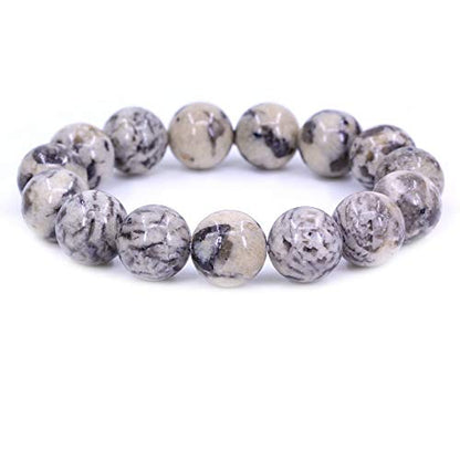Keleny Natural Gem Semi Precious Gemstones 14mm Round Beads Crystal Stretch Bracelets 7 Inch Unisex - color: 14mm Beige Feldspar