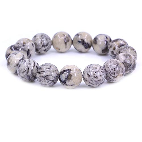 Keleny Natural Gem Semi Precious Gemstones 14mm Round Beads Crystal Stretch Bracelets 7 Inch Unisex - color: 14mm Beige Feldspar