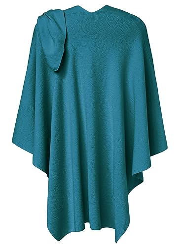 PULI Womens Large Cross Front Poncho Sweater Wrap Topper Knitted Elegant Shawls Cape for Fall Winter - color: 1-dark Cyan
