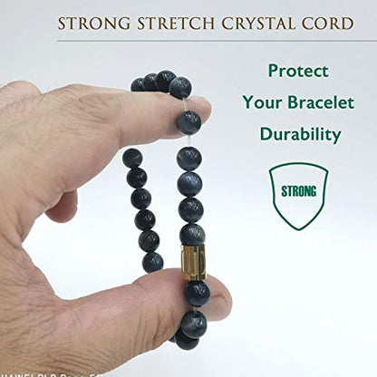 Morchic 8mm Genuine Gemstone Stretch Bracelet for Women Men Unisex, Natural Energy Crystal Stone Beads, Classic Simple Design Cuff Birthday Gift 7.5 Inch - color: Blue Tiger Eye Pro