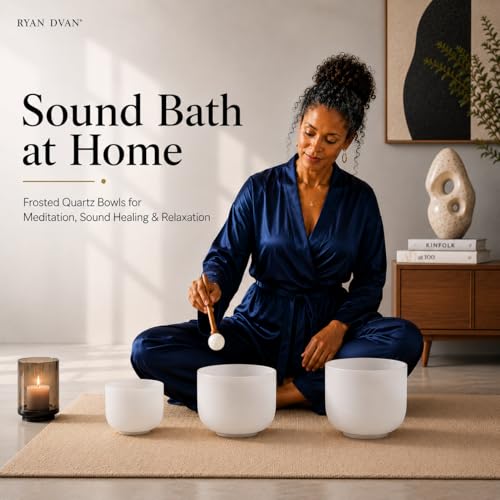 Ryan Dvan 3Pcs Set of 6inch 7 inch 8 inch Crystal Singing Bowl Sound bath Bowl with Padded Carrying Case and Suede Striker Sound Health Bowl 432hz White set 6-8 Inch (6B+7G+8F)