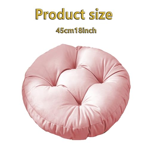 Futon Seat Cushion, Overstuffed Round Tatami Indoor Outdoor Seat Pads Chair Pad, Solid Color Footstool Cushion, not Include Chairs(18inch) (Pink) - color: Pink