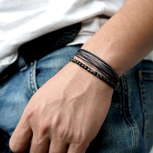 Mezcla Vida Natural Stone Beaded Bracelets for Men Women Unisex Adjustable Waterproof Rope Bracelets Set Valentine's Day Birthday Gifts for Boyfriend Husband Him