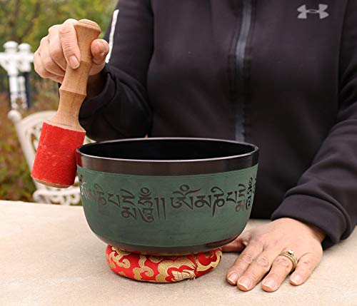 Large 8 Inches Yoga Meditation Buddha OM Mani Singing Bowl Cushion Mallet Gift Set