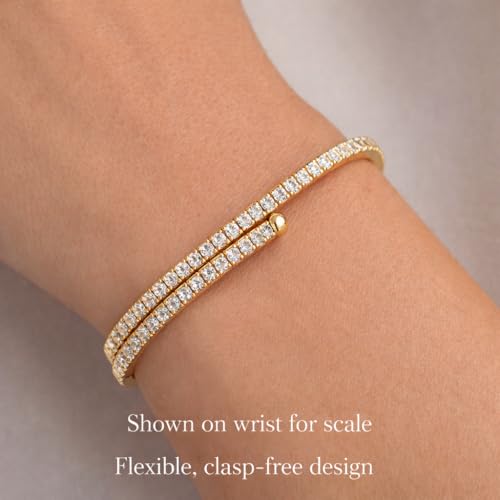 Stretch Tennis Bracelet for Women – Gold Comfort Fit, No Clasp Flexible Design with Crystal Accents, Minimalist Stackable Jewelry