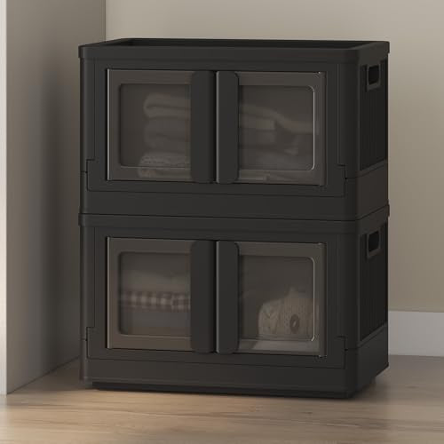 FLEXIMOUNTS 75 QT Stackable Storage Bins With Lids, Collapsible Plastic Storage Bins, Closet Organizers and Storage Containers with Doors and Built-in Wheels For Home, 2 Pack Cubes, Black - color: Black, size: 37 Qt-2 Pack