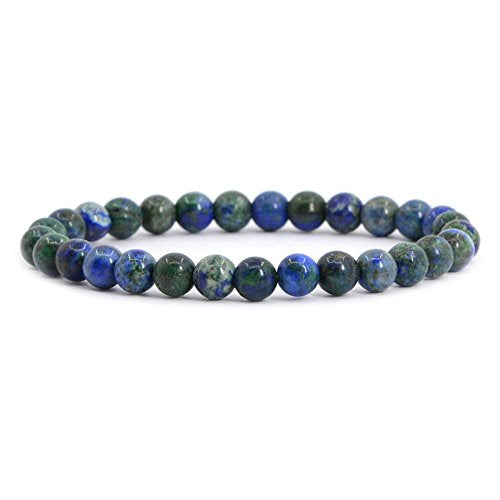 Justinstones Gem Semi Precious Gemstone 6mm Round Beads Stretch Bracelet 6.5 Inch Unisex - color: Lapis Chrysocolla