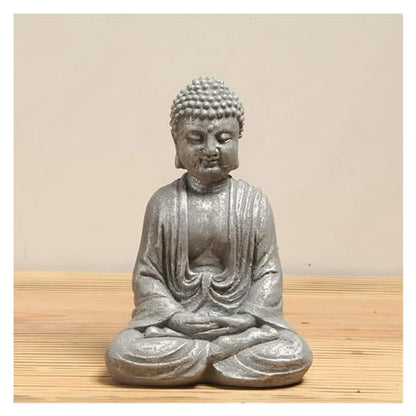 Sculpture Tabletop Buddha Statue Small Mini Ornaments, Handmade Meditating Buddha Statue Sculpture Figurine Cement Crafts Decoration, Zen Living Room Office Decorations,Gray