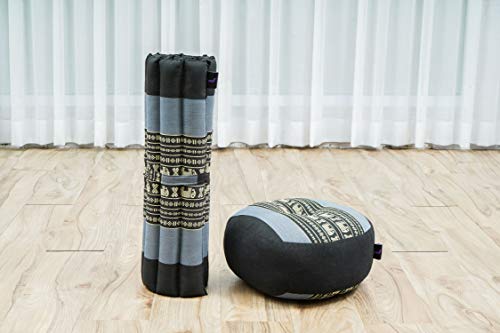 Leewadee Meditation Cushion Set – 1 Small Zafu Yoga Pillow and 1 Small Roll-Up Zabuton Mat Filled with Kapok - color: Sf15 - Blue