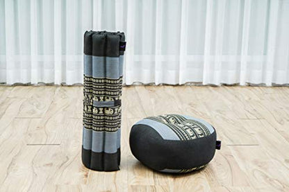 Leewadee Meditation Cushion Set – 1 Small Zafu Yoga Pillow and 1 Small Roll-Up Zabuton Mat Filled with Kapok - color: Sf15 - Blue