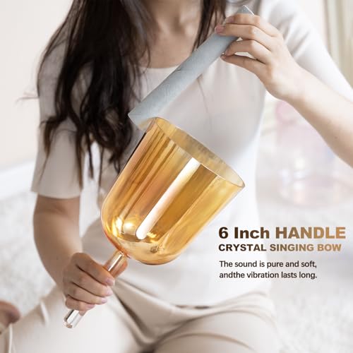 CVNC 432HZ 6 Inch F Note Golden Tea Color Quartz Handle Singing Bowl with Carry Case Bag for Sound Healing and Meditation - color: Golden Tea