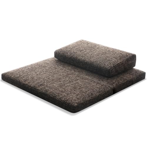Portable Foldable Meditation Cushion Mat Set with Washable Cotton Linen Cover, Larger Yoga Mat Bolster Floor Pillows Seating for Adults Meditation Accessories coffee-70CM - color: Coffee, size: 70CM