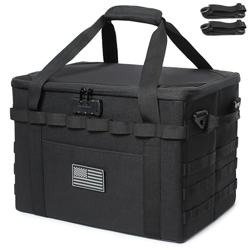 Tactical Camping Storage Bag - 38L Utility Tote Bag Organizer with Combination Lock and Shoulder Strap - color: Black, size: 57L