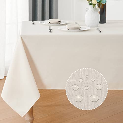 Veblandy Rectangle Tablecloth 52x70 inch Linen Textured Waterproof Table Cloth Stain and Wrinkle Resistant Washable, Decorative Fabric Table Cover for Outdoor and Indoor Use, Ivory - color: Ivory, size: 70" x 52" (Rectangular)
