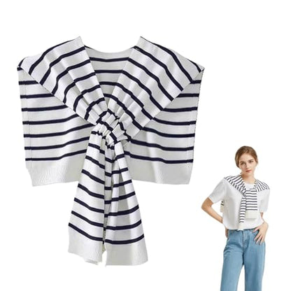 Sweater Shawl Wraps for Women Fashion Knitted Shoulder Shawls Ponchos Casual Sweaters Scarf Cape Wraps with Sleeves - color: 15 White Stripe