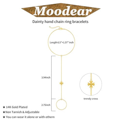 Moodear Mothers Day Gifts Gold Bracelet Stack for Women - Dainty Hand Chain Trendy Bead Link Ring Bracelets Set Waterproof Jewelry Gift - style: cross hand bracelet-GD