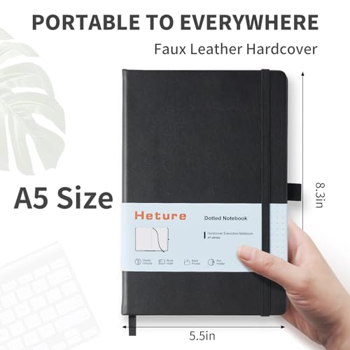 Heture Hardcover Dotted Notebooks, A5 Dotted Journal Notebook for Writing 160 Pages, 8.2 x 5.5 inch, Classic Dotted Notebooks for College/Work/Travel(Dotted-3 Pack, Black) - color: Black, style: Dotted-3 Pack
