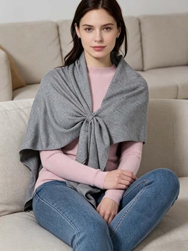 VENVSBEE Shawl Wraps For Women Soft Pashimina Cape Knitted Sweater Shawl Scarf Shoulder Wraps for Dresses - color: 05 Grey