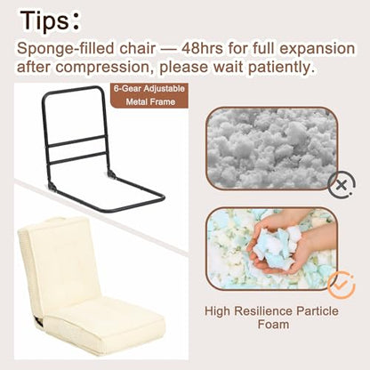 Adjustable Floor Chair with Back Support, 6-Position, Folding Japanese Meditation Tatami Chair, Comfy Gaming Chairs for Adults, Accent Sofa Reading Chairs, Living Room, Bedroom, Beige - color: Beige