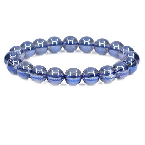 Amandastone Natural Gemstone 10mm Round Beads Stretch Bracelet 7 Inch - color: Aqua Blue Clear Quartz