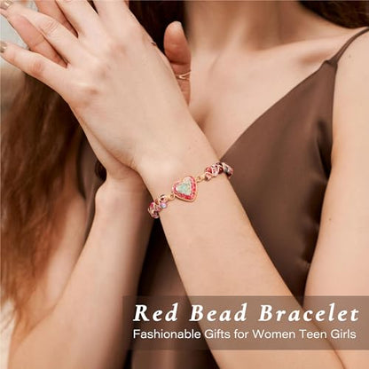 Gifts for Daughter Granddaughter, To My Mom Grandma Wife Girlfriend Sister Jasper Heart Bracelets Birthday Graduation Anniversary Christmas Stocking Stuffers Valentines Mothers Day Jewelry - style: 1.Gift To My Granddaughter2: Red Beads