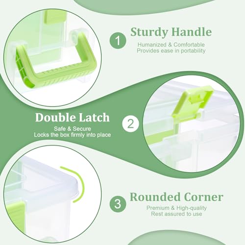 BTSKY Clear Plastic Dividing Storage Box with 4 Deep Compartments Adjustable Storage Bin with Lid Portable Craft Container Multipurpose Sewing Box Art Supply Organizer, 13.9x7.9x6.2 Inches, Green - size: 13.9x7.9x6.2 Inches-Green