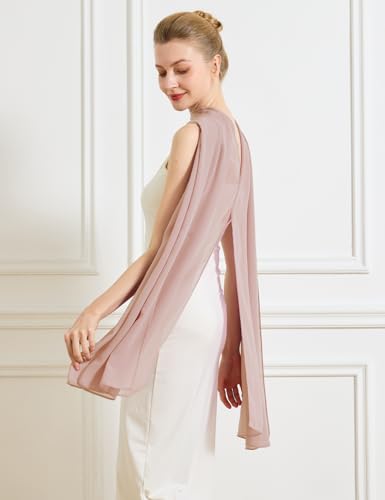 Chiffon Cape Shawl Wrap Scarf 3 Ways to Wear Elegant Sheer Capelet for Evening Dresses Weddings Parties - color: Blush Pink