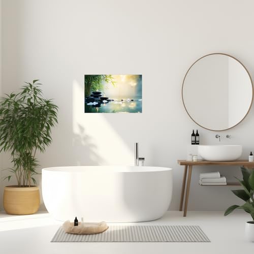 PLIDAAYO Zen Bathroom Wall Art Meditation Candle Canvas Print Picture Bamboo Black Zen Stone Poster Still Life Water Painting for Yoga Bedroom Home Decor(Zen-04,28"x42")