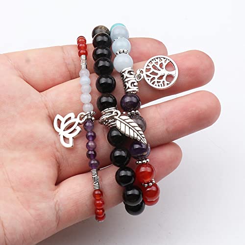 Tree of Life Yoga Healing Stone Bracelets,Multilayer Lotus Chakra Stone Reiki Bracelet Sets,Anxiety Crystal Natural Stone,for Women Stress Relief - style: Chakra+Golden Obsidian