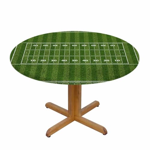 Football Field Round Table Cloth American Hash Marks Yard Lines Grass Textured Elastic Edged Table Cover Fade and Stain Resistant Table Cloths Easy to Clean Fits Tables 40-44" Diameter - color: Football Field