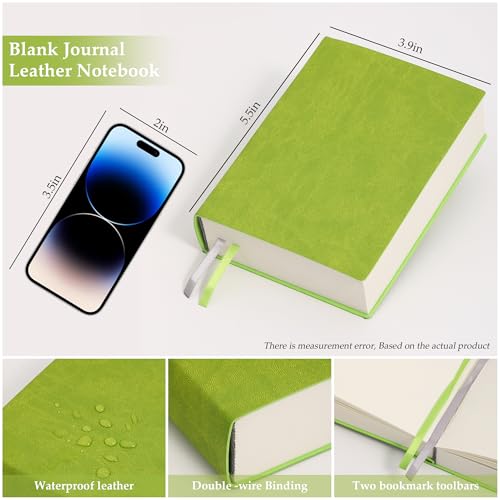 Blank Journal Notebook 720 Pages 3.9 × 5.5 No Lines Soft Leather Pocket Blank Notebook for Women Drawing Book Memo Writing Sketch Pad Diary Notebook (Green Blank Notebook) - color: Green Blank Notebook