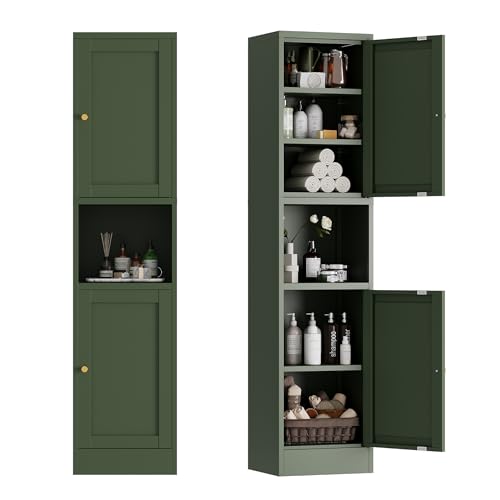 COFaR 67" Tall Narrow Bathroom Storage Cabinet, 6-Tier Metal Pantry Cabinet with Adjustable Shelves and 2 Glass Doors, Linen Cabinets for Bathroom, Living Room, Home Office, Kitchen, Green - color: 2-door Green