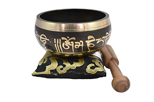 Color Singing Bowl Set with free stick and cushion by Nepalese Handicraft Zone (Black) - color: Black