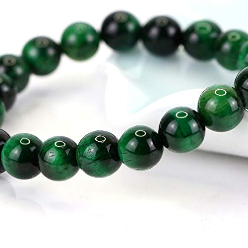 Natural Gemstones Bracelet 8mm Chakra Round Beads Energy Power Crystal Reiki Healing Elastic Stretch 7 Inch for Women Men Unisex - color: Green Tiger Eye