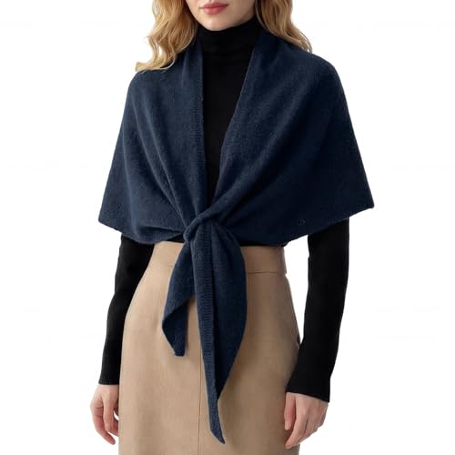 RIIQIICHY Shawl Wrap Women Pashmina Triangle Cape Knit Sweater Scarf for Fall Winter Fashion Accessory - color: Navy